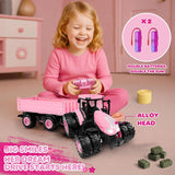 Remote Control Tractor Toy [2025] Kids RC Tractor Set & Truck and Trailer Front Loader - Metal Car Head/8 Wheel/Light, Toddlers Farm Vehicle Toys for 3 4 5 6 7 8 9 Year Old Girls Birthday Gift, Pink