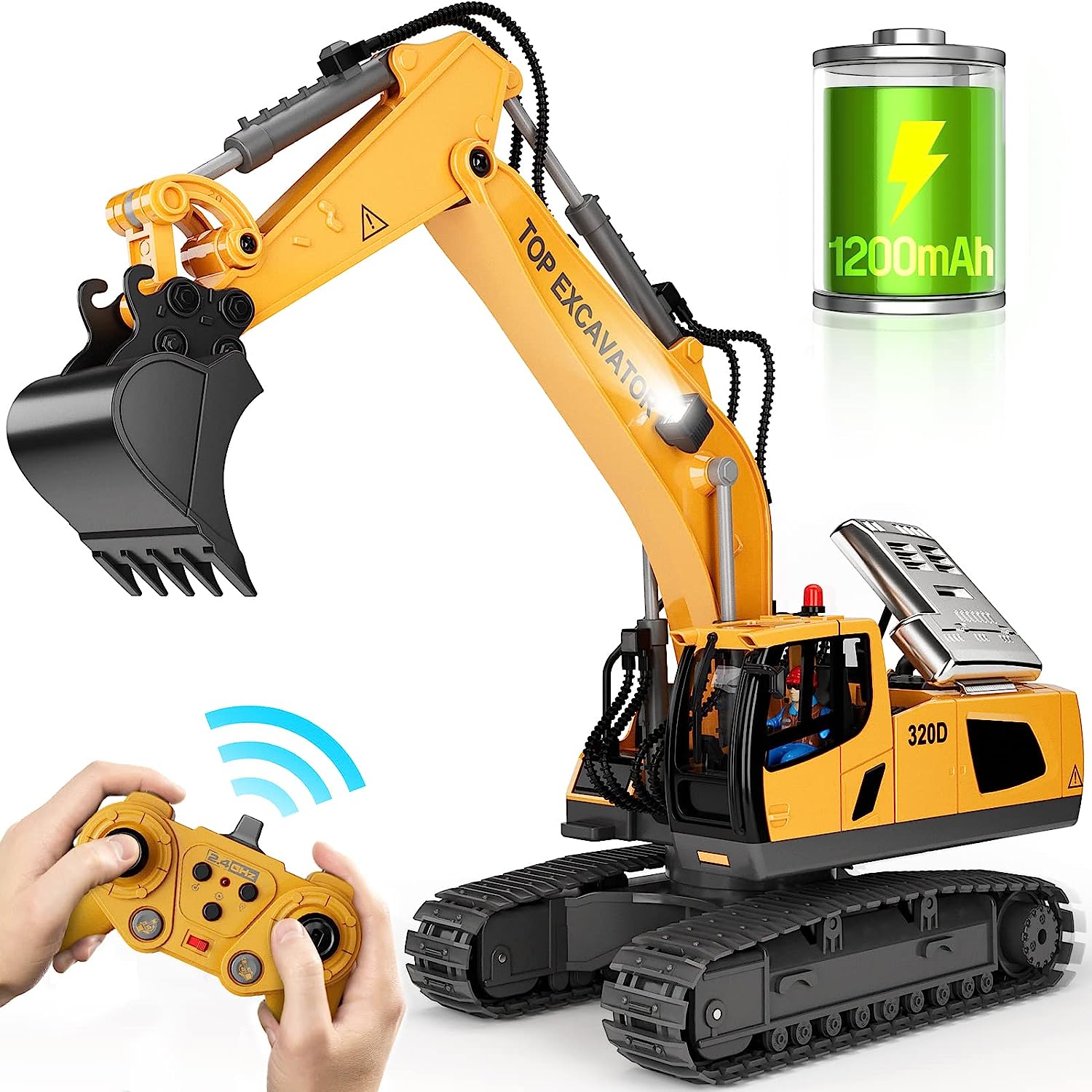 RC Excavator Toy With Metal Shovel, Lights, Sounds - Brunei