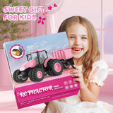 Remote Control Tractor Toy [2025] Kids RC Tractor Set & Truck and Trailer Front Loader - Metal Car Head/8 Wheel/Light, Toddlers Farm Vehicle Toys for 3 4 5 6 7 8 9 Year Old Girls Birthday Gift, Pink